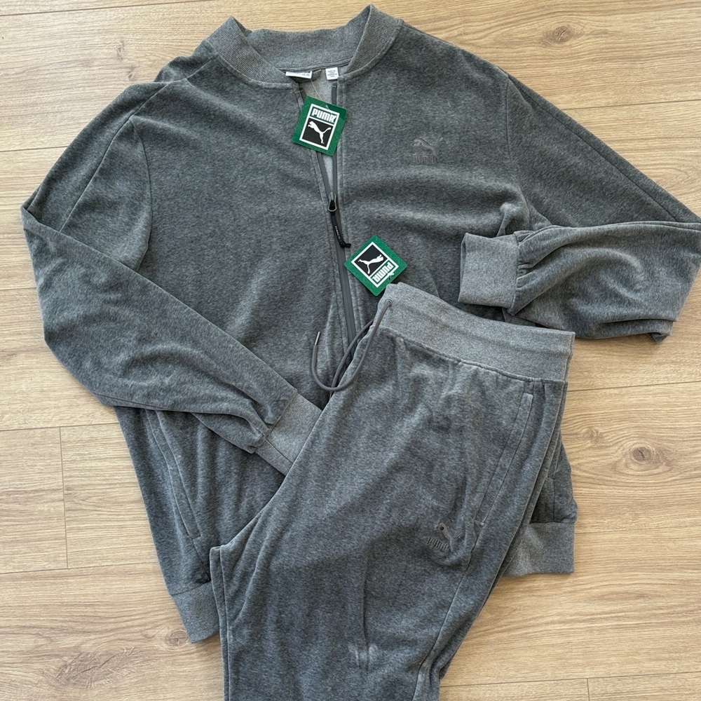 Puma Men's Charcoal Zip-Up Sweater and pant set